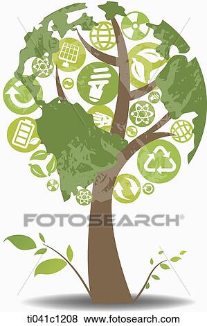イラスト の A 木 中に 地球 形 それ 表す 緑 エネルギー イラスト Ti041c18 Fotosearch