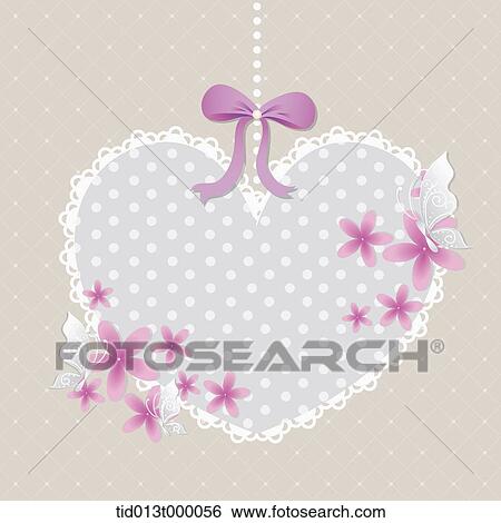 Stock Illustration - a pink paper with flowers and ribbon. Fotosearch