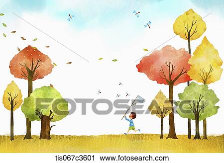 Clip Art - an illustration of an autumn scene. Fotosearch