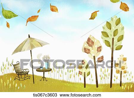 Drawing - an illustration of an autumn scene. Fotosearch