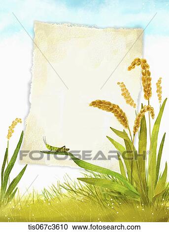 Clipart - an illustration of an autumn scene in a note paper. Fotosearch