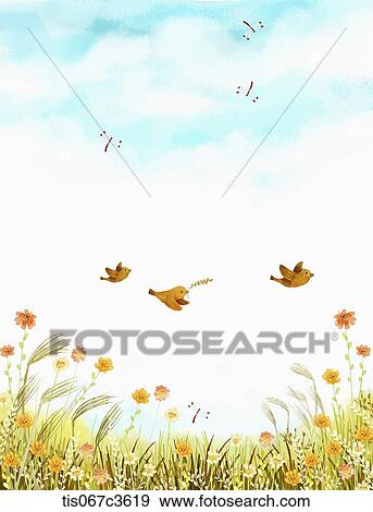 an illustration of an autumn scene View Large Illustration Stock Illustration - an illustration of an autumn scene. Fotosearch
