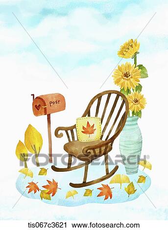 Clip Art - an illustration of an autumn themed rocking chair. Fotosearch