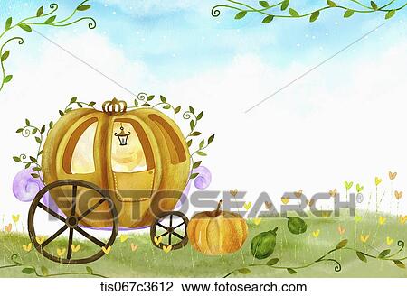 Drawing - an illustration of an autumn themed carriage. Fotosearch