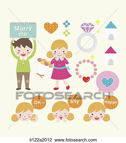 Drawing - an illustration of images related to marrying. Fotosearch