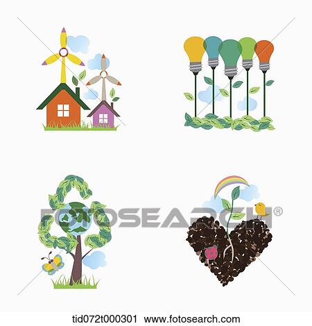 illustration icon set representing renewable energy View Large Illustration Clip Art - illustration icon set representing renewable energy. Fotosearch