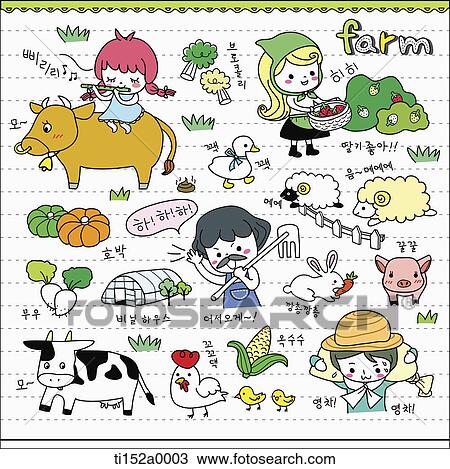 Drawing - illustration icons set related to farm. Fotosearch