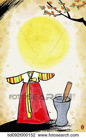 illustration memo template of Chuseok featuring traditional costume View Large Illustration Drawing - illustration memo template of Chuseok featuring traditional costume. Fotosearch