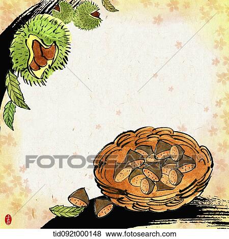 Stock Illustration - illustration memo template of Chuseok featuring moon and chestnut. Fotosearch