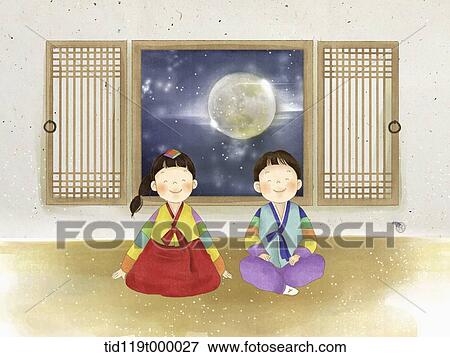 Stock Illustration - illustration of a couple in Chuseok. Fotosearch