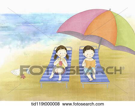Stock Illustration - illustration of a couple lying on beach . Fotosearch