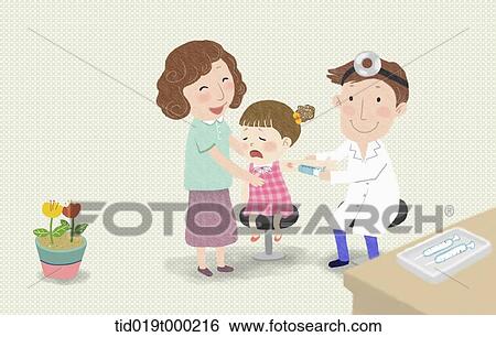 Stock Illustration - illustration of a daughter and mother seeing doctor. Fotosearch