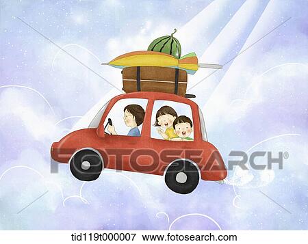 illustration of a family in a car View Large Illustration Stock Illustration - illustration of a family in a car. Fotosearch
