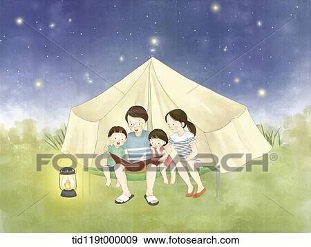 illustration of a family in camping View Large Illustration Stock Illustration - illustration of a family in camping . Fotosearch