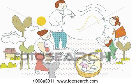 illustration of a family in Chuseok making rice cake View Large Illustration Clip Art - illustration of a family in Chuseok making rice cake. Fotosearch