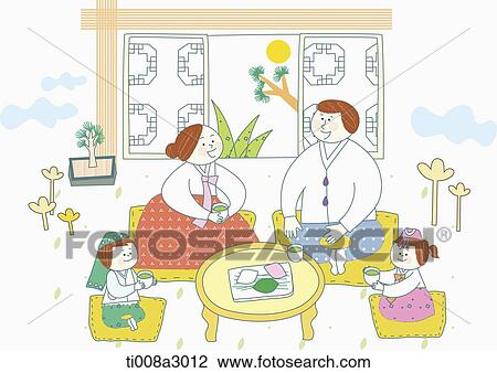 illustration of a family in Chuseok View Large Illustration Drawing - illustration of a family in Chuseok . Fotosearch