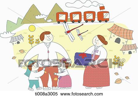 illustration of a family in Chuseok on their way home View Large Illustration Stock Illustration - illustration of a family in Chuseok on their way home. Fotosearch