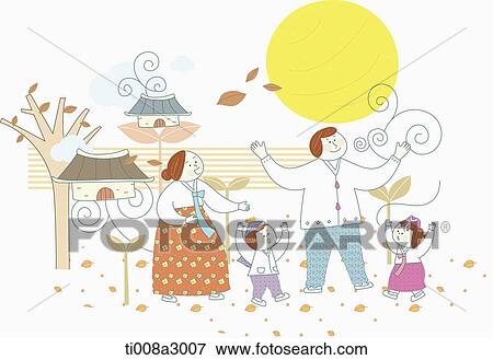 Stock Illustration - illustration of a family in Chuseok . Fotosearch