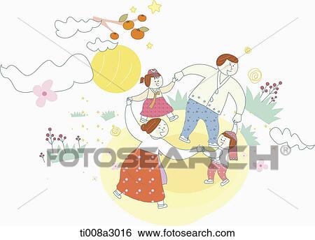 Stock Illustration - illustration of a family in Chuseok playing Korean game . Fotosearch