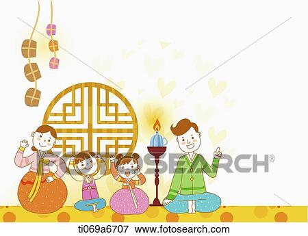 illustration of a family in Chuseok View Large Illustration Stock Illustration - illustration of a family in Chuseok. Fotosearch