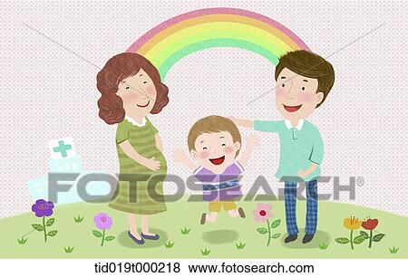 Stock Illustration - illustration of a family in front of a hospital. Fotosearch