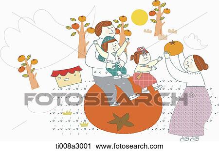 illustration of a family picking fruits View Large Illustration Clip Art - illustration of a family picking fruits. Fotosearch