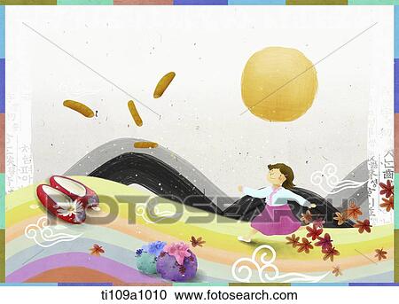 illustration of a girl running on a field View Large Illustration Clipart - illustration of a girl running on a field. Fotosearch