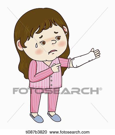 illustration of a girl with a cast on her arm View Large Illustration Clipart - illustration of a girl with a cast on her arm. Fotosearch