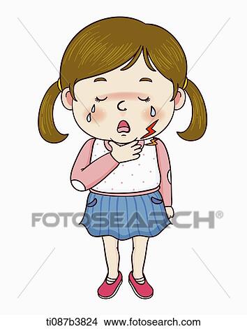 Stock Illustration - illustration of a girl with a sore throat. Fotosearch
