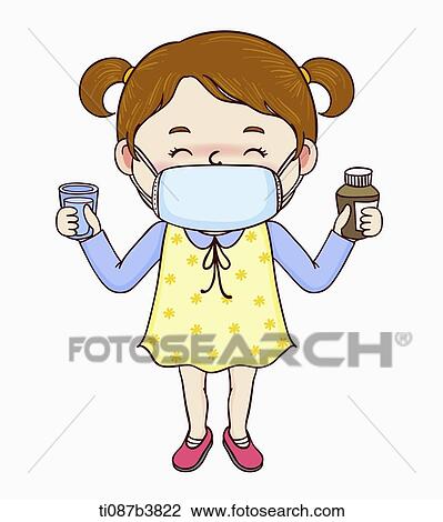 illustration of a girl with medicine View Large Illustration Drawing - illustration of a girl with medicine. Fotosearch