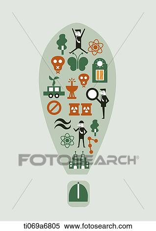 Stock Illustration - illustration of a green light bulb with icons inside. Fotosearch
