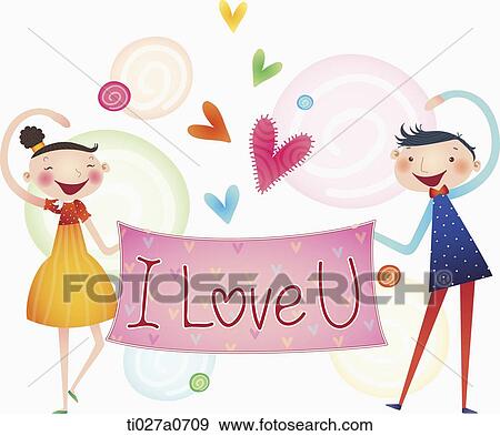 Stock Illustration - illustration of a loving couple with a message saying I love you. Fotosearch