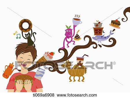 illustration of a man eating hamburger View Large Illustration Stock Illustration - illustration of a man eating hamburger. Fotosearch
