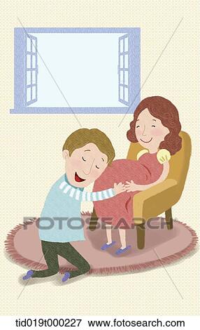 illustration of a man listening to pregnant woman's belly View Large Illustration Stock Illustration - illustration of a man listening to pregnant woman's belly. Fotosearch