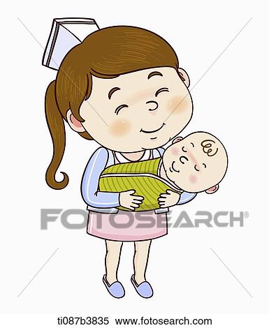 illustration of a nurse with a baby View Large Illustration Stock Illustration - illustration of a nurse with a baby. Fotosearch
