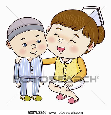illustration of a nurse with a kid View Large Illustration Stock Illustration - illustration of a nurse with a kid. Fotosearch