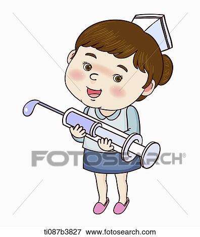 illustration of a nurse with a injection needle View Large Illustration Stock Illustration - illustration of a nurse with a injection needle. Fotosearch