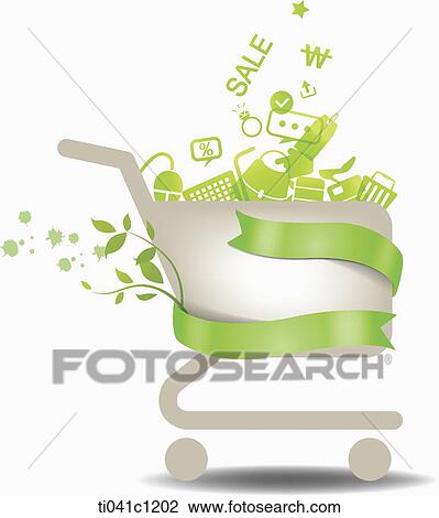 Drawing - illustration of a shopping cart that represents sale. Fotosearch