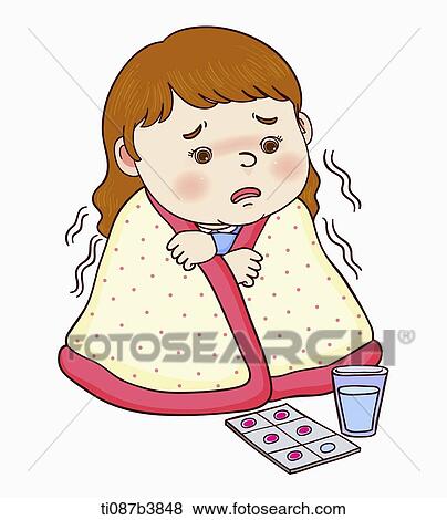 illustration of a sick woman View Large Illustration Stock Illustration - illustration of a sick woman. Fotosearch