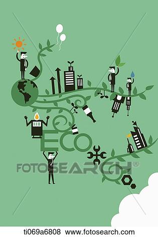 Stock Illustration - illustration of a town with green energy. Fotosearch
