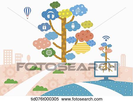 Stock Illustration - illustration of a tree with icons . Fotosearch