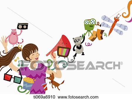 illustration of a woman in a party mood View Large Illustration Clipart - illustration of a woman in a party mood. Fotosearch