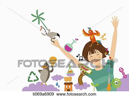 illustration of a woman in a party mood View Large Illustration Stock Illustration - illustration of a woman in a party mood. Fotosearch