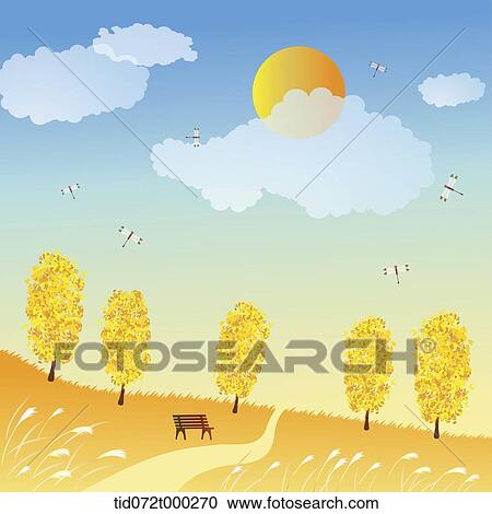 Clipart - illustration of an autumn field. Fotosearch