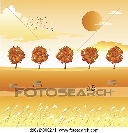 illustration of an autumn field with trees View Large Illustration Clip Art - illustration of an autumn field with trees. Fotosearch