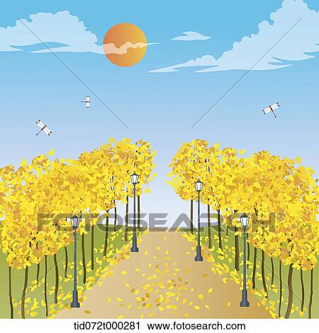 illustration of an autumn field with trees View Large Illustration Clip Art - illustration of an autumn field with trees . Fotosearch