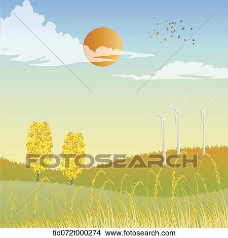 illustration of an autumn field with trees View Large Illustration Stock Illustration - illustration of an autumn field with trees . Fotosearch
