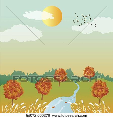illustration of an autumn field with trees View Large Illustration Stock Illustration - illustration of an autumn field with trees . Fotosearch