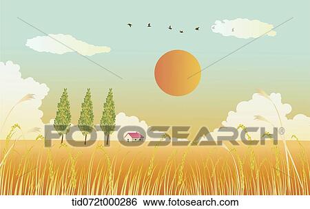 illustration of an autumn field with trees View Large Illustration Stock Illustration - illustration of an autumn field with trees . Fotosearch