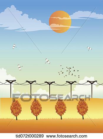 illustration of an autumn field with trees View Large Illustration Stock Illustration - illustration of an autumn field with trees . Fotosearch